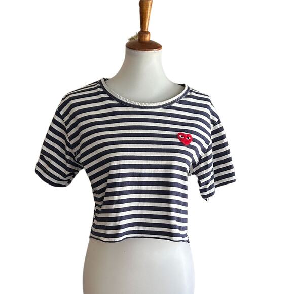 Comme des Garçons PLAY Cropped Stripe Tee – Heart Patch, Early 2010s, Authentic - Picture 1 of 7